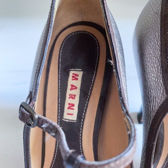 Marni Metallic Gold Mary Jane T Strap Almond Toe  Heels 36.5 - Picture 4 of 8